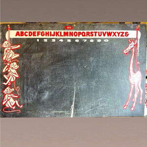 Vintage Children’s Chalkboard Blackboard Sign Numbers/Alphabet/Monkeys/Giraffe